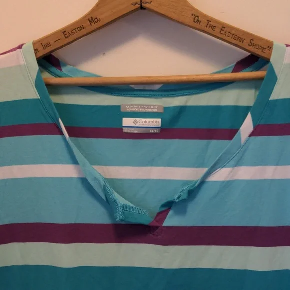 Columbia PFG Omni Wick Women's Size XL Striped Short Sleeve Popover Top - Picture 2 of 13